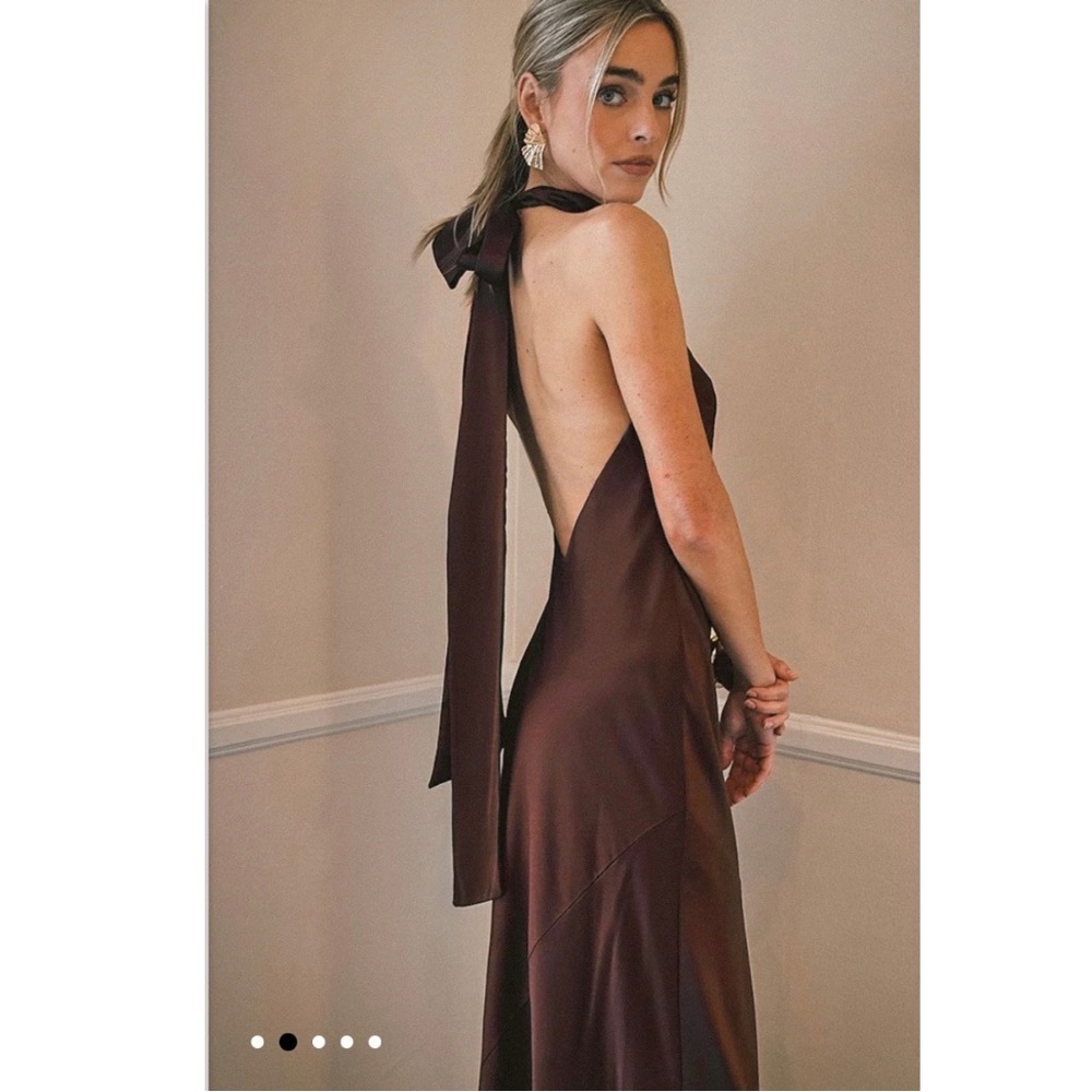 Show Me Your MuMu Lisa Maxi Dress 🤎High Neck in Chocolate Luxe Satin Brown XXL - Picture 2 of 7